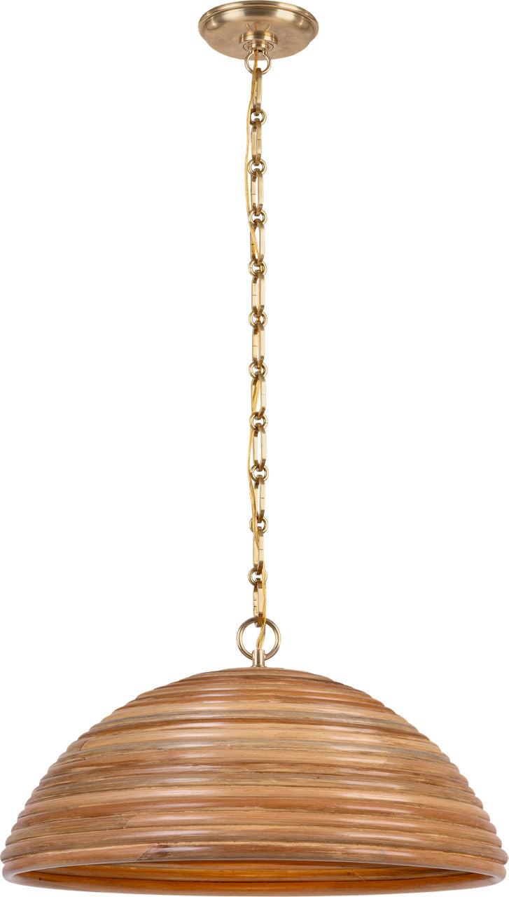 Emerson 23" Pendant | Hand-Rubbed Antique Brass | Natural Rattan Shade