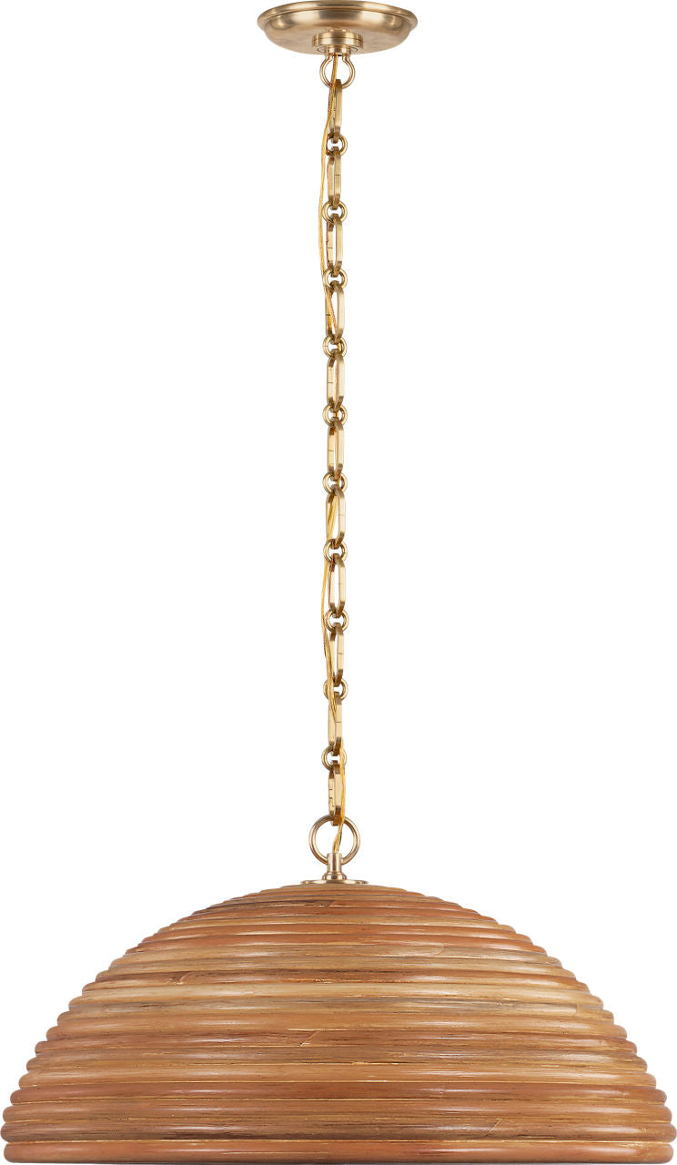 Emerson 23" Pendant | Hand-Rubbed Antique Brass | Natural Rattan Shade