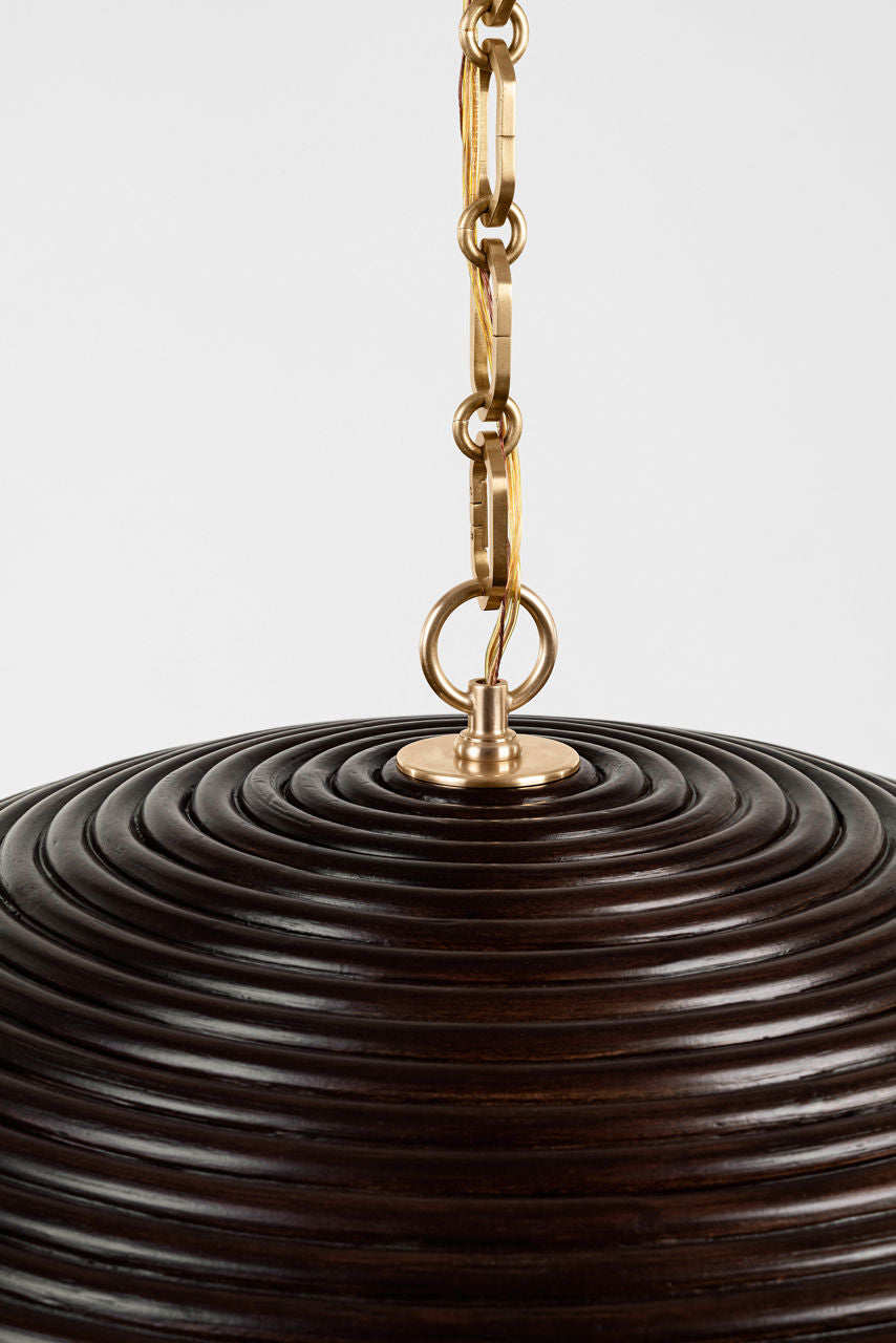 Emerson 29" Pendant | Hand-Rubbed Antique Brass | Espresso Rattan Shade