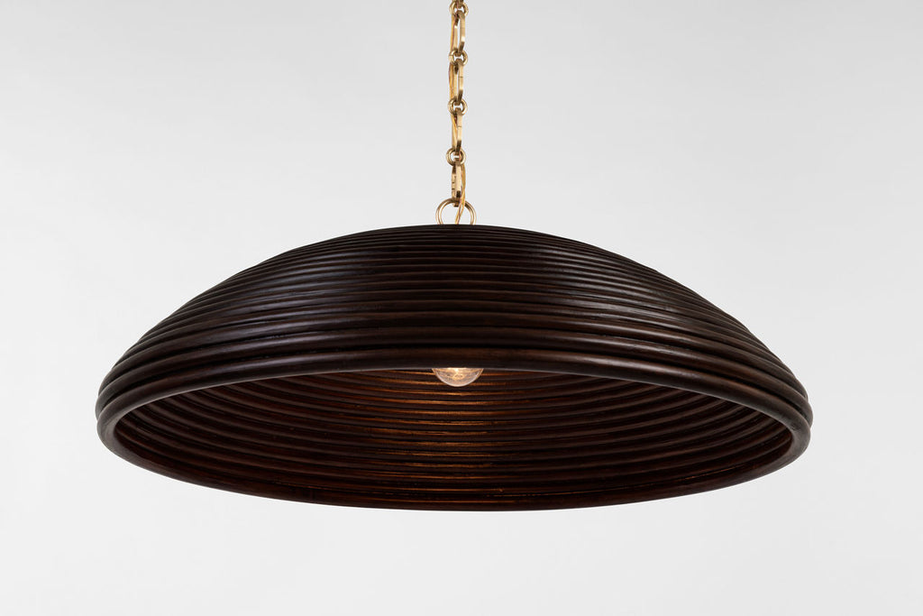 Emerson 29" Pendant | Hand-Rubbed Antique Brass | Espresso Rattan Shade