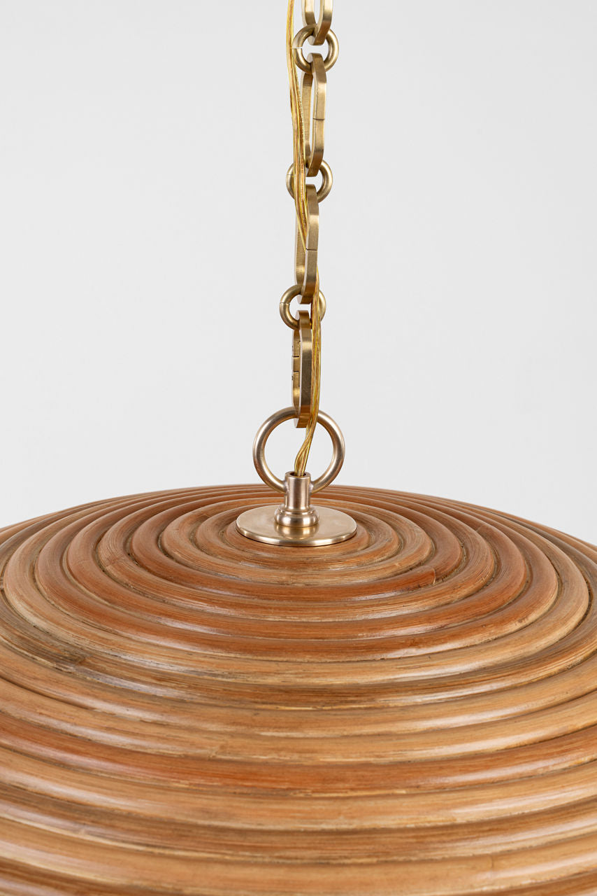 Emerson 29" Pendant | Hand-Rubbed Antique Brass | Natural Rattan Shade