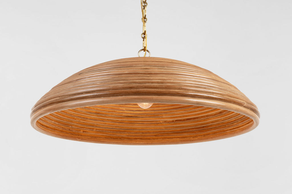Emerson 29" Pendant | Hand-Rubbed Antique Brass | Natural Rattan Shade