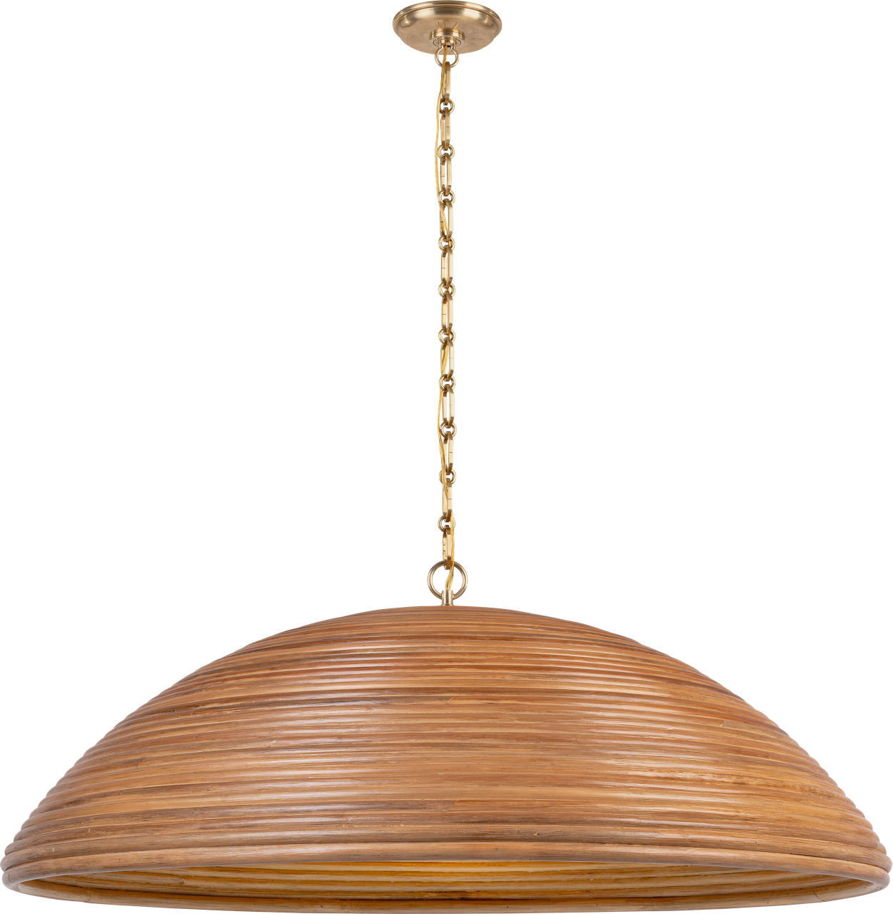 Emerson 42" Pendant | Hand-Rubbed Antique Brass | Natural Rattan Shade