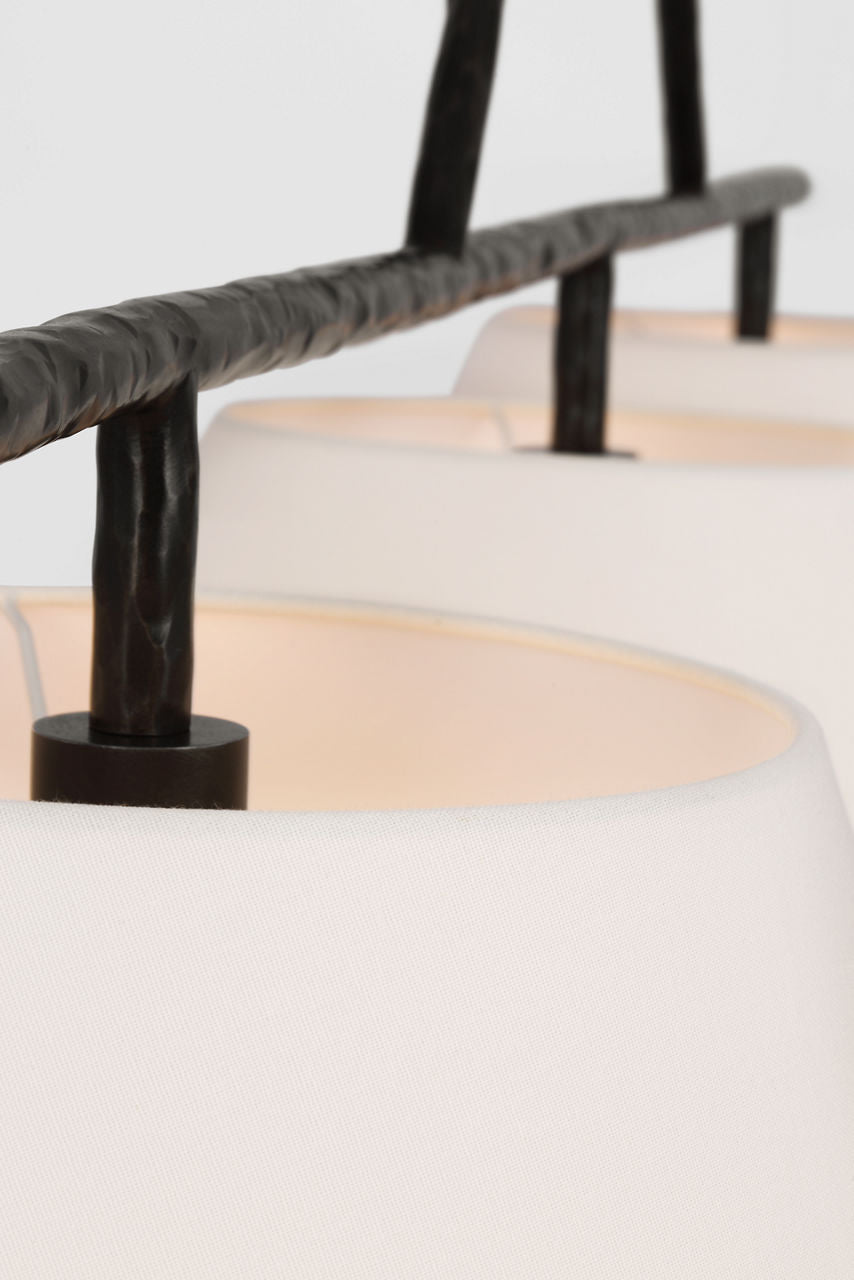 Collette 70" Linear Chandelier | Aged Iron | Linen Shades