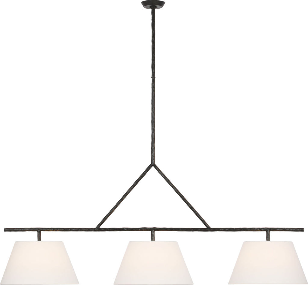 Collette 70" Linear Chandelier | Aged Iron | Linen Shades