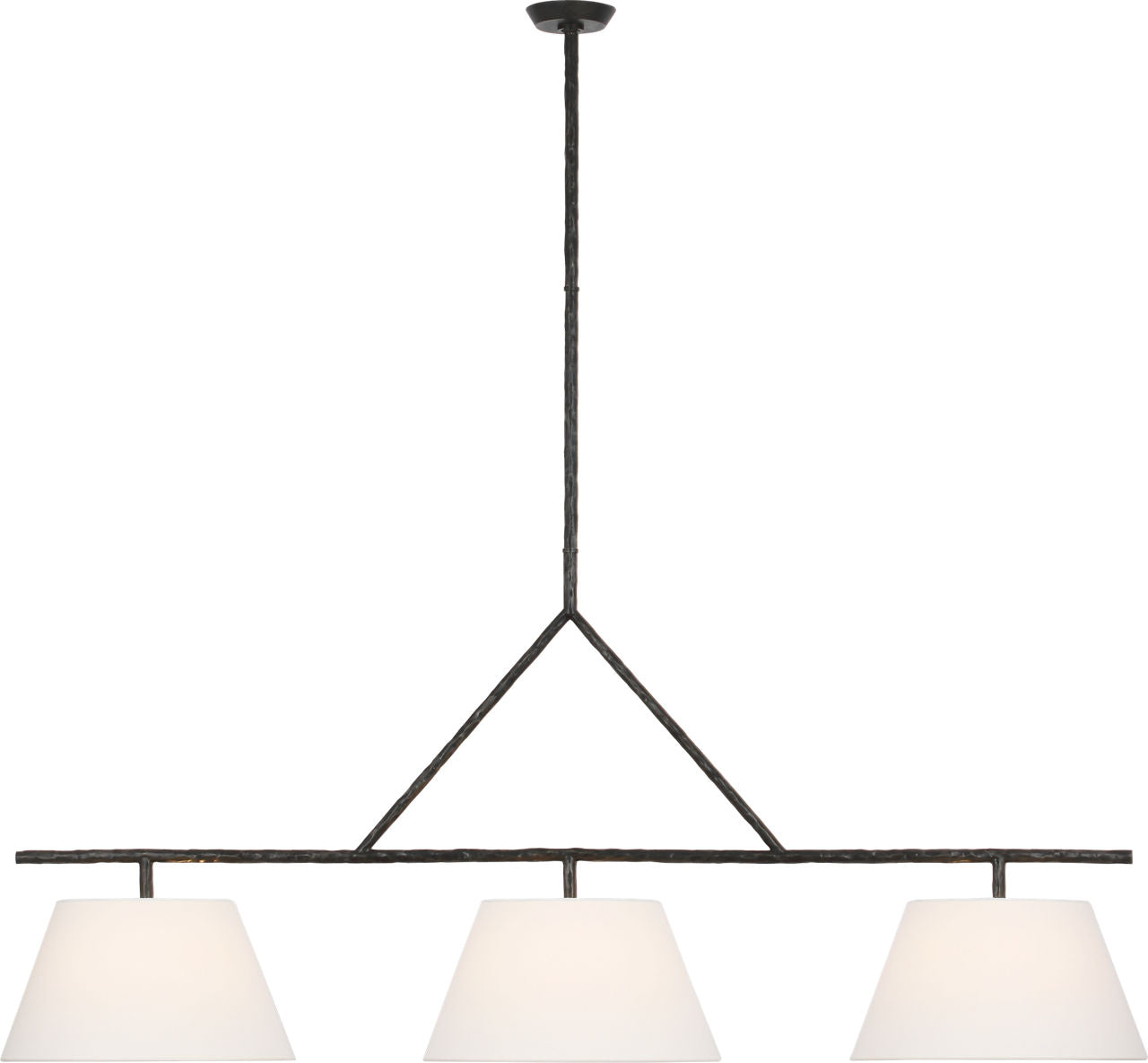 Collette 70" Linear Chandelier | Aged Iron | Linen Shades