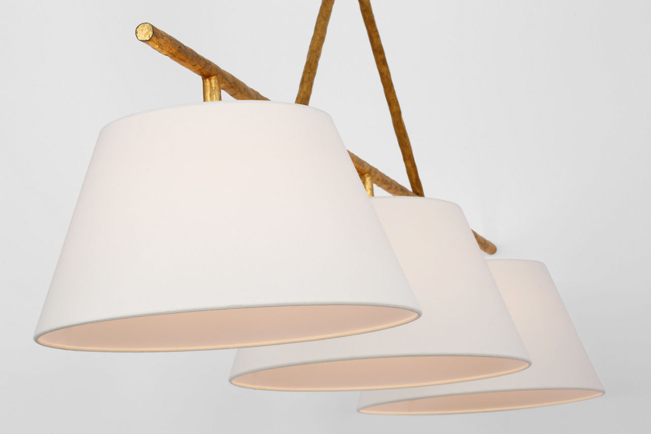 Collette 70" Linear Chandelier | Gilded Iron | Linen Shades