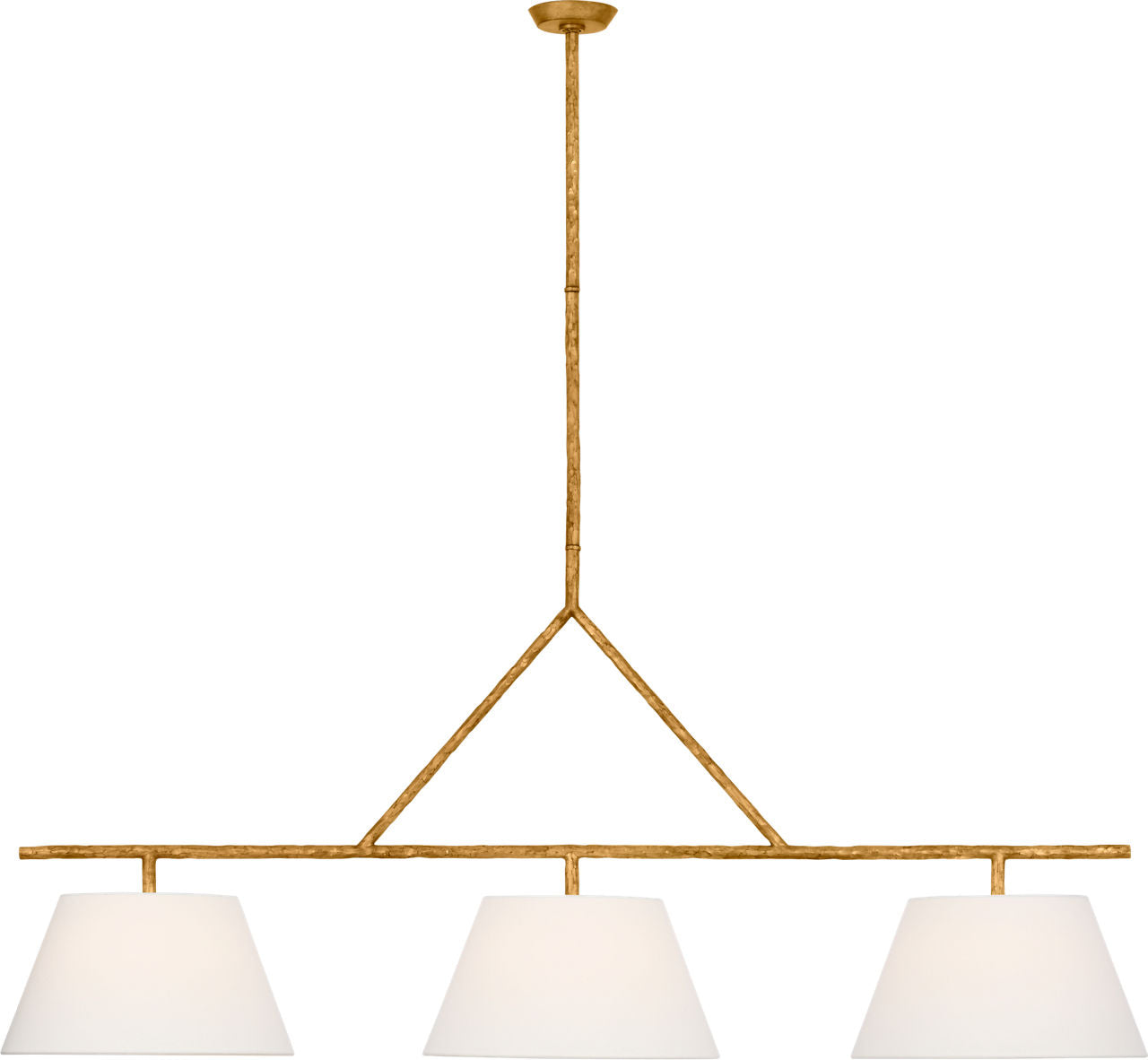 Collette 70" Linear Chandelier | Gilded Iron | Linen Shades