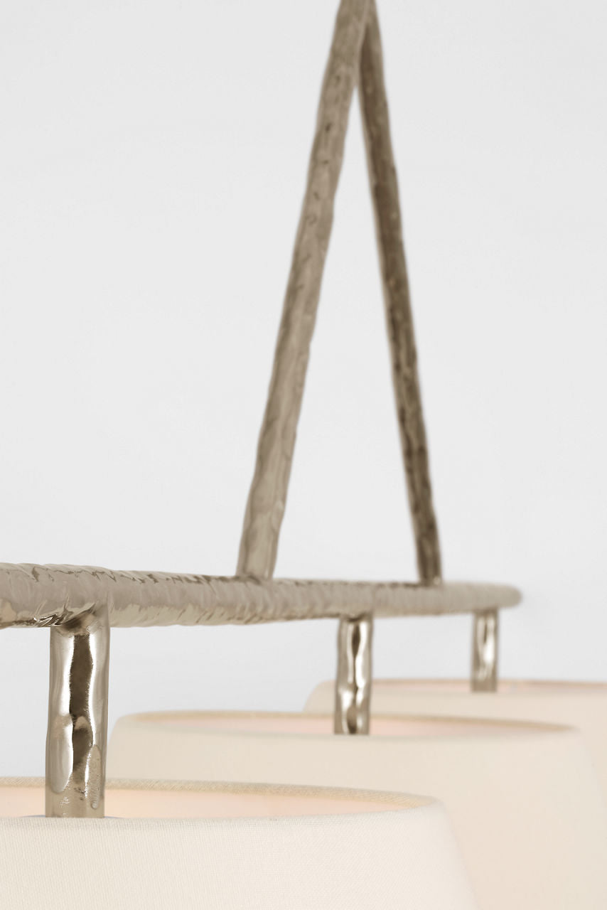 Collette 70" Linear Chandelier | Polished Nickel | Linen Shades