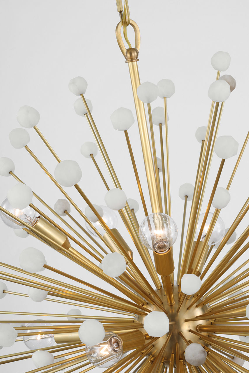 Lys 31" Chandelier | Hand-Rubbed Antique Brass and Alabaster