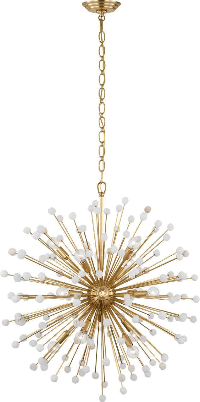 Lys 31" Chandelier | Hand-Rubbed Antique Brass and Alabaster