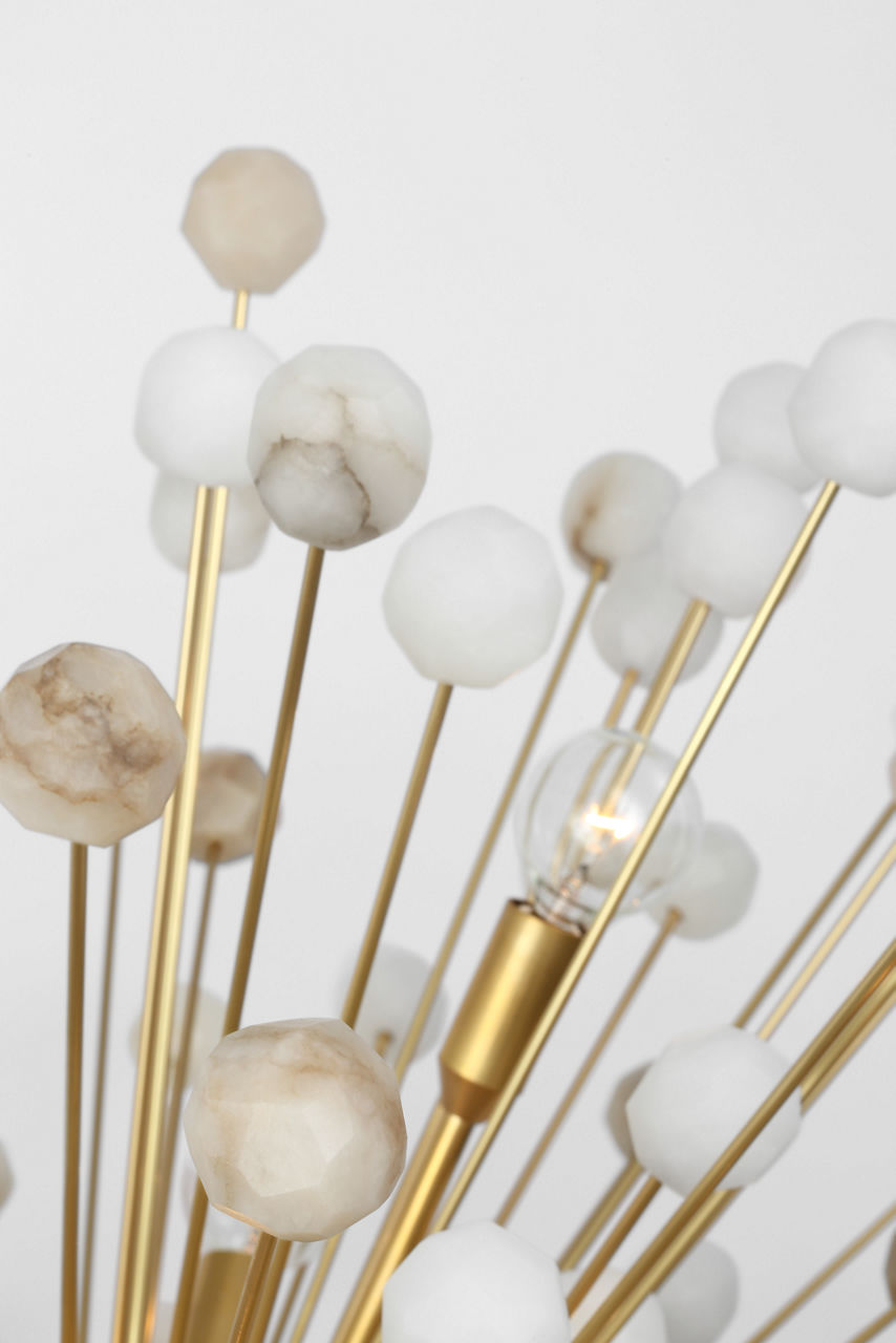 Lys 41" Chandelier | Hand-Rubbed Antique Brass and Alabaster