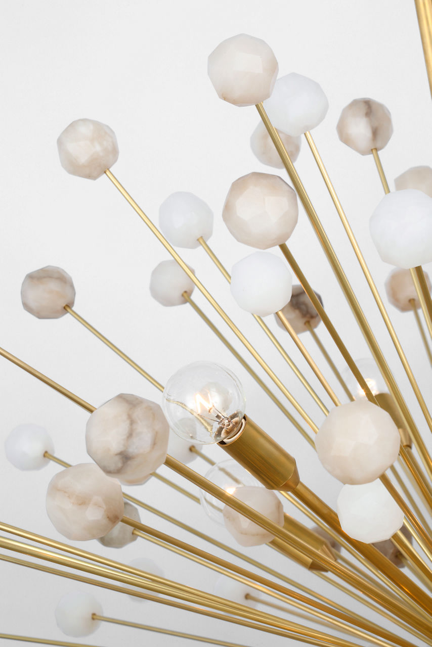 Lys 41" Chandelier | Hand-Rubbed Antique Brass and Alabaster