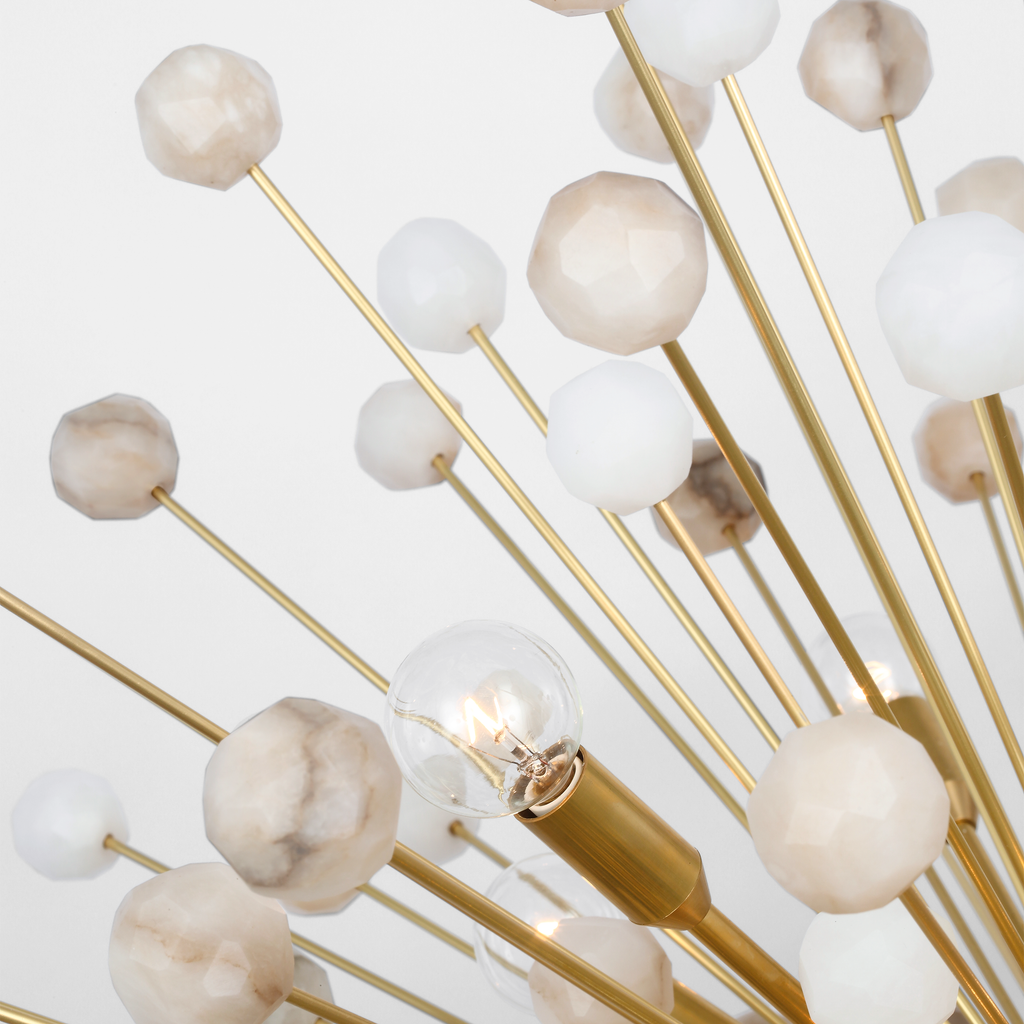 Lys 41" Chandelier | Hand-Rubbed Antique Brass and Alabaster