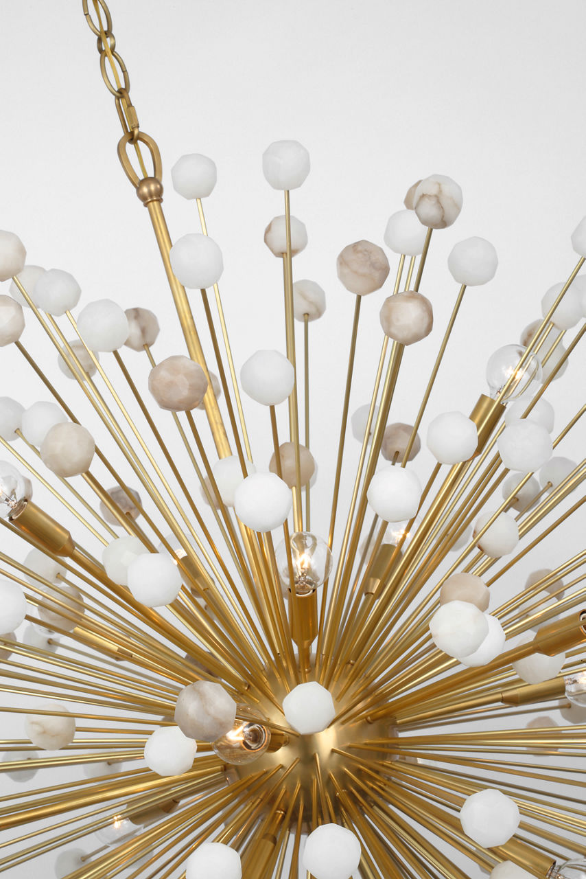 Lys 41" Chandelier | Hand-Rubbed Antique Brass and Alabaster