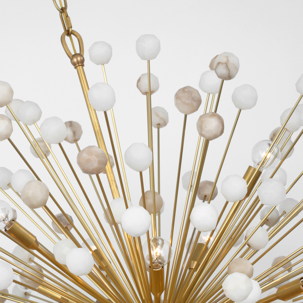 Lys 41" Chandelier | Hand-Rubbed Antique Brass and Alabaster