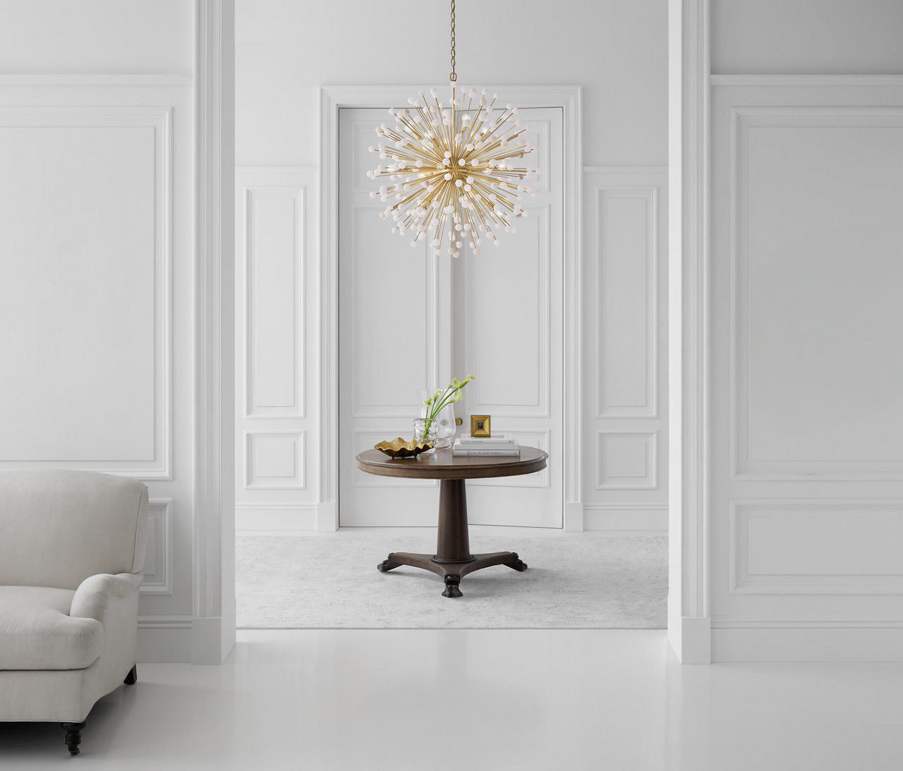 Lys 21" Chandelier | Hand-Rubbed Antique Brass and Alabaster