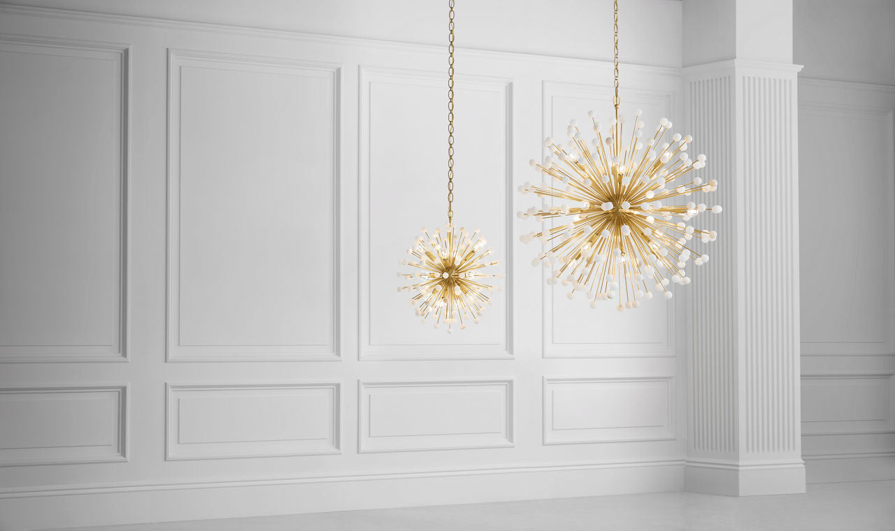 Lys 41" Chandelier | Hand-Rubbed Antique Brass and Alabaster