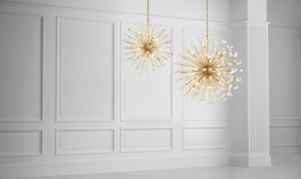 Lys 41" Chandelier | Hand-Rubbed Antique Brass and Alabaster