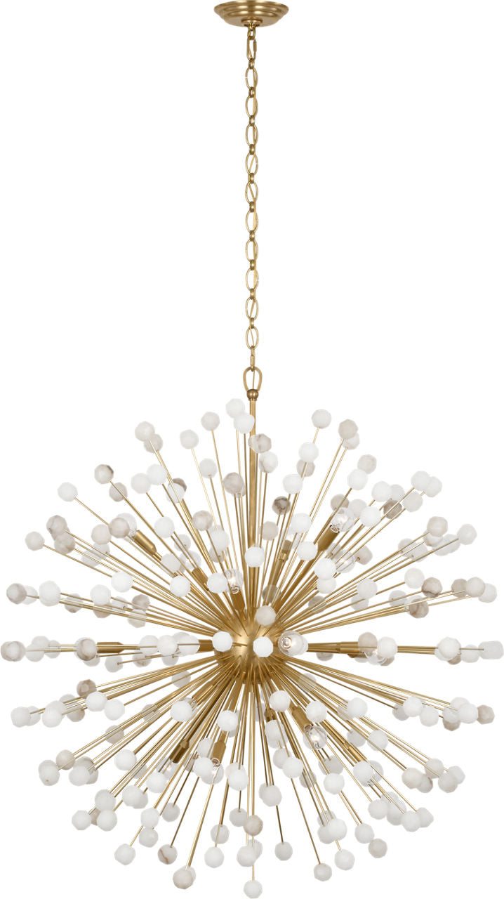 Lys 41" Chandelier | Hand-Rubbed Antique Brass and Alabaster