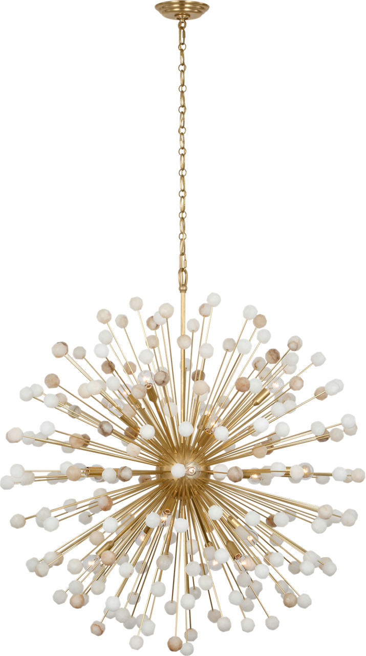 Lys 41" Chandelier | Hand-Rubbed Antique Brass and Alabaster