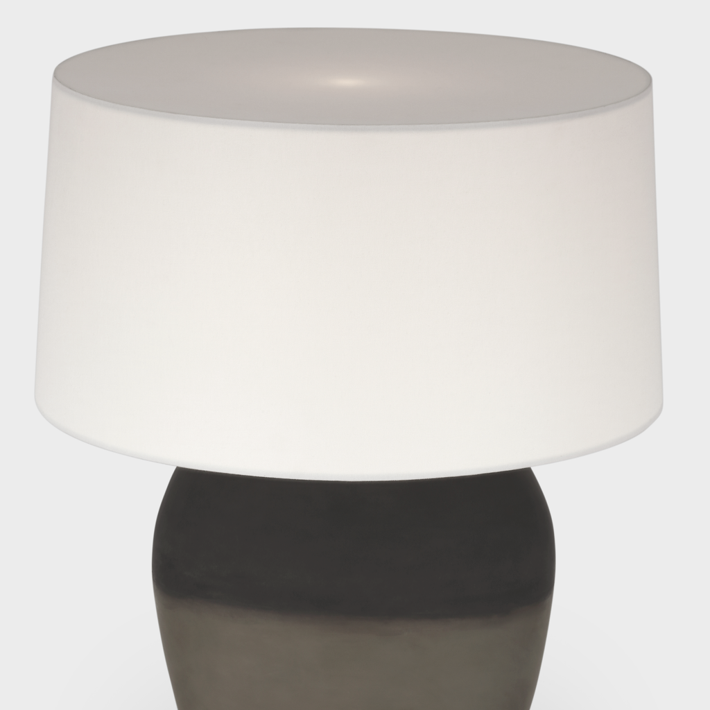 1969 26" Oval Form Table Lamp | Smoke on Goldenrod | Linen Shade