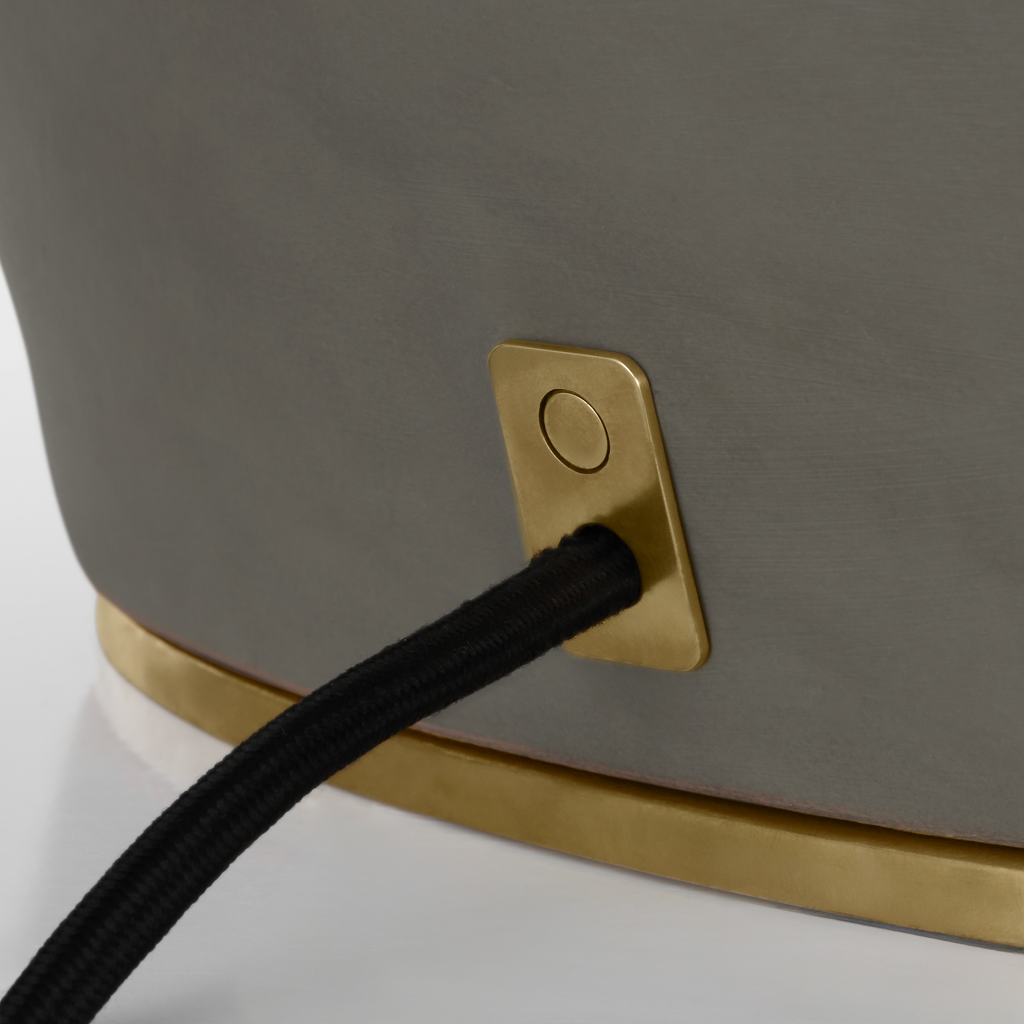 1969 26" Oval Form Table Lamp | Smoke on Goldenrod | Linen Shade