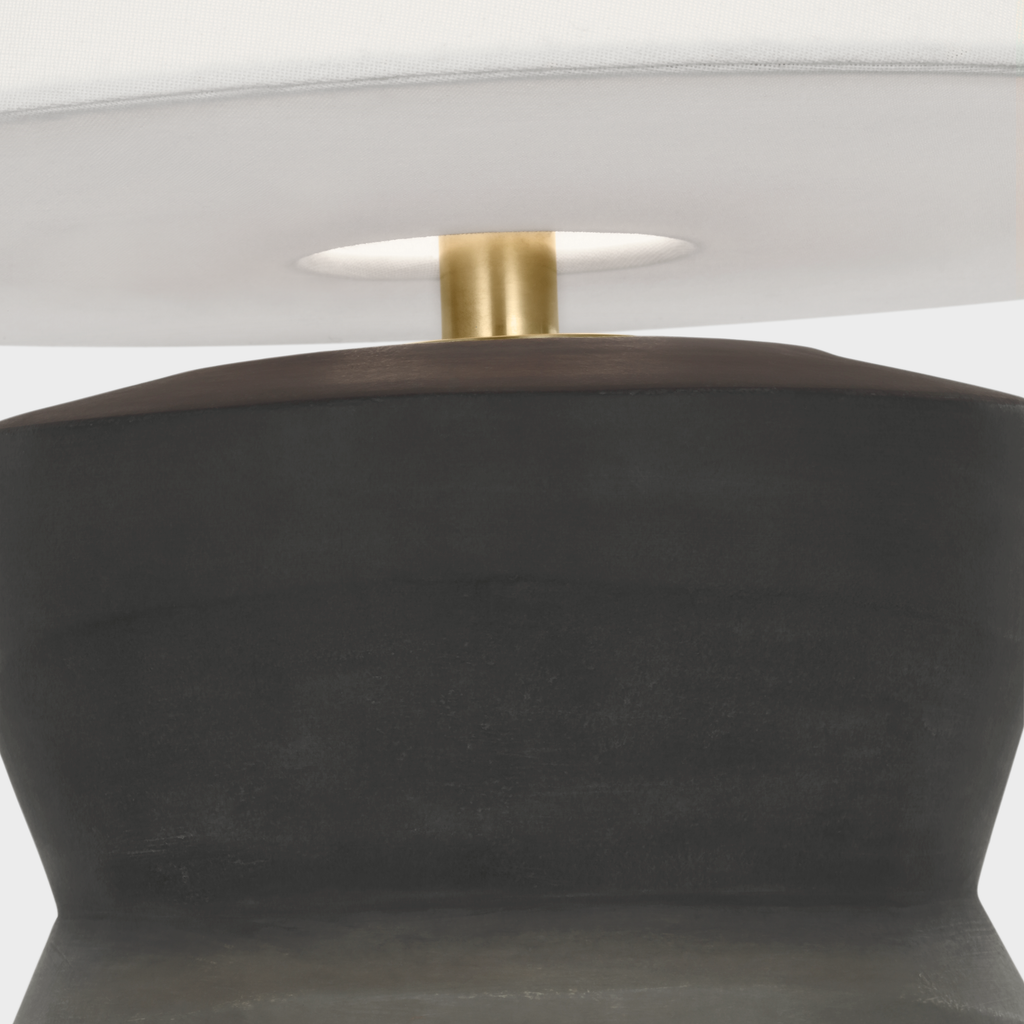 1953 26" Geometric Form Table Lamp | Smoke on Goldenrod | Linen Shade