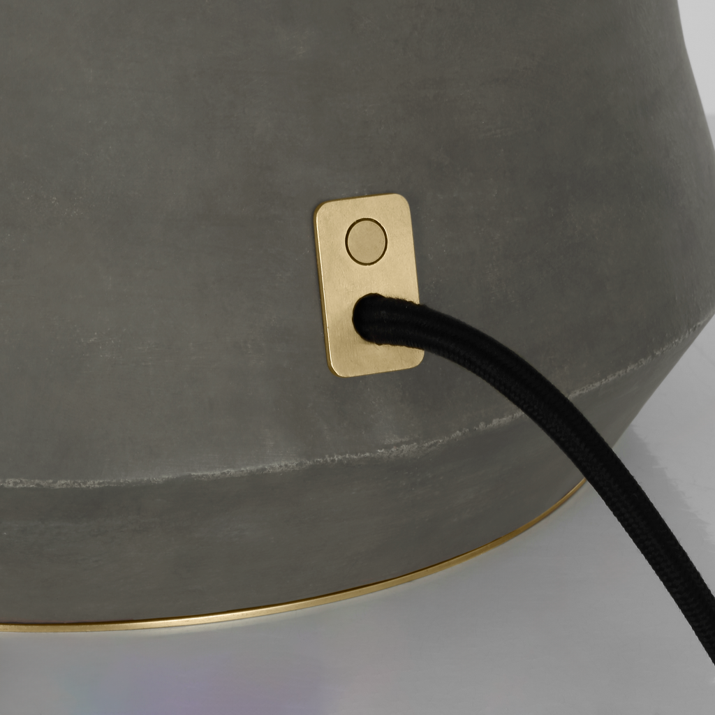 1953 26" Geometric Form Table Lamp | Smoke on Goldenrod | Linen Shade