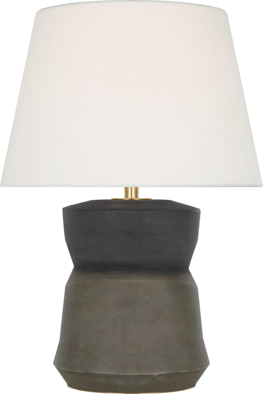 1953 26" Geometric Form Table Lamp | Smoke on Goldenrod | Linen Shade