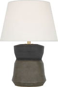 1953 26" Geometric Form Table Lamp | Smoke on Goldenrod | Linen Shade