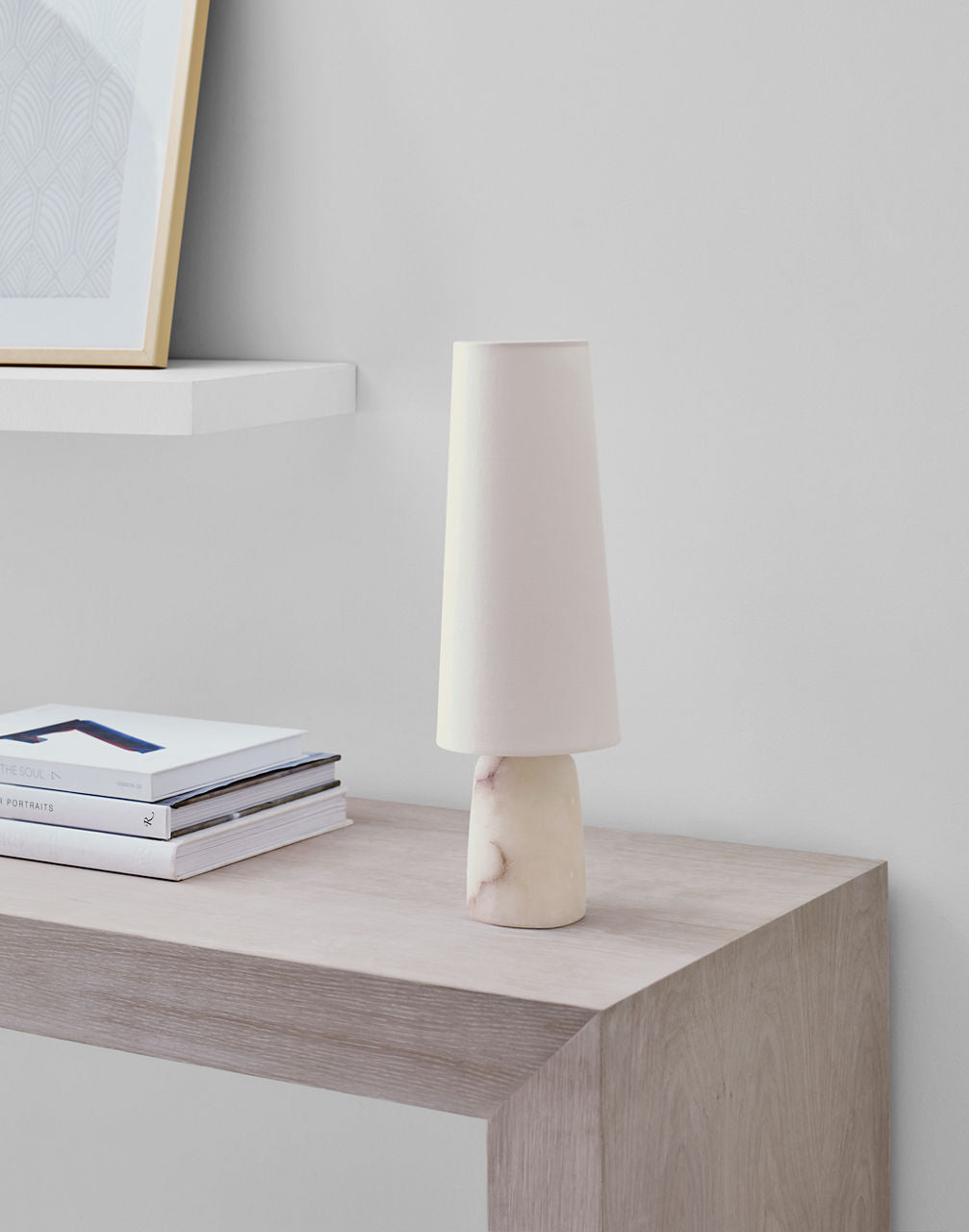 Jinny Medium Table Lamp | Alabaster | Linen Shade