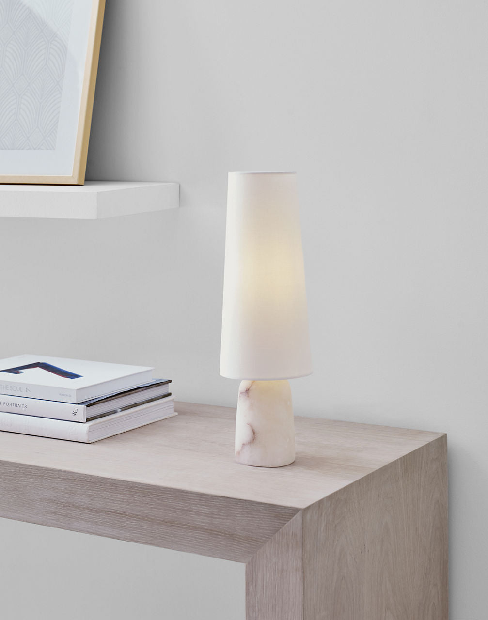 Jinny Medium Table Lamp | Alabaster | Linen Shade