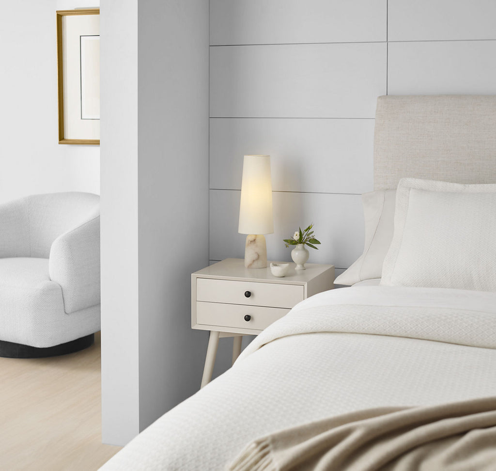 Jinny Medium Table Lamp | Alabaster | Linen Shade