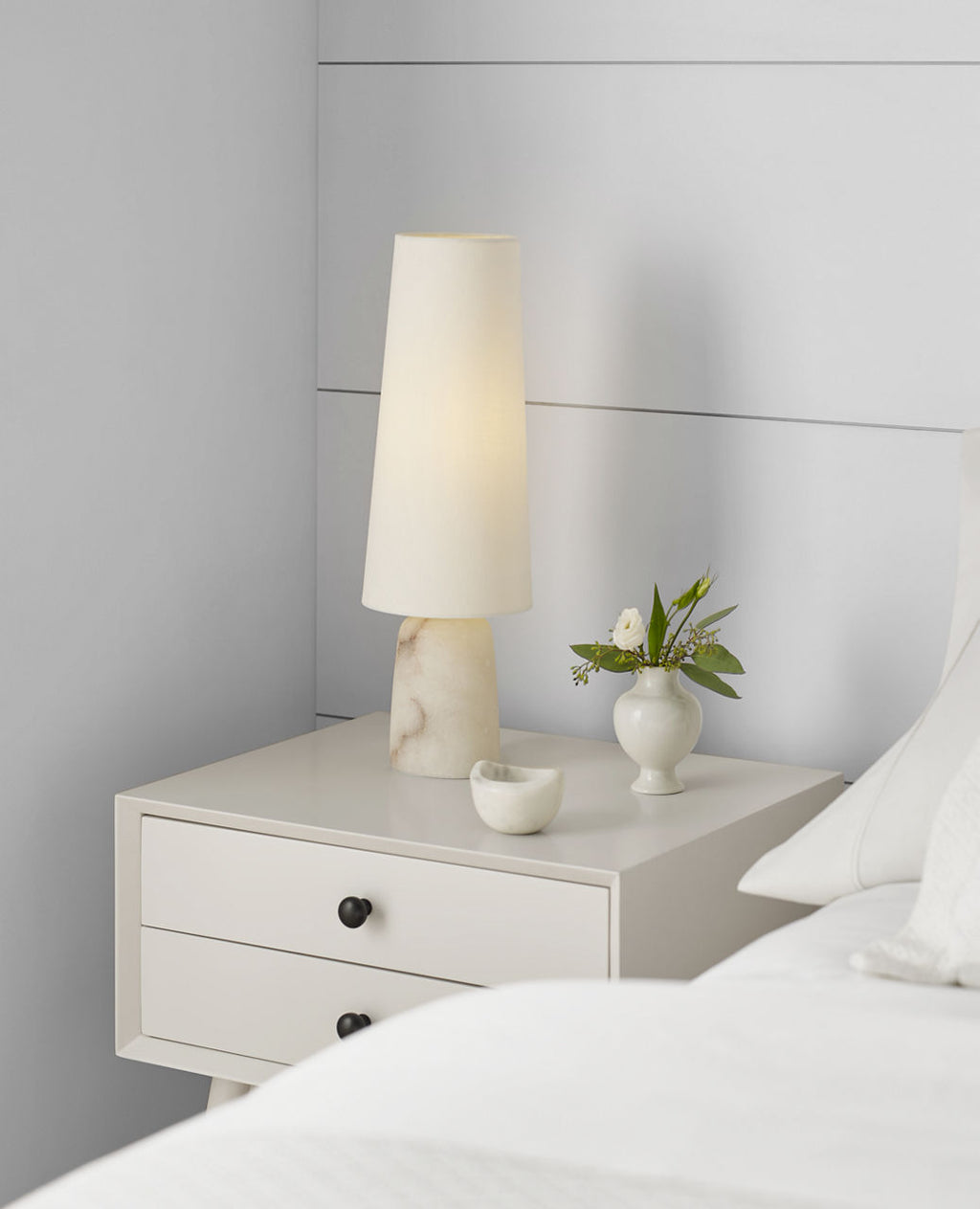 Jinny Medium Table Lamp | Alabaster | Linen Shade