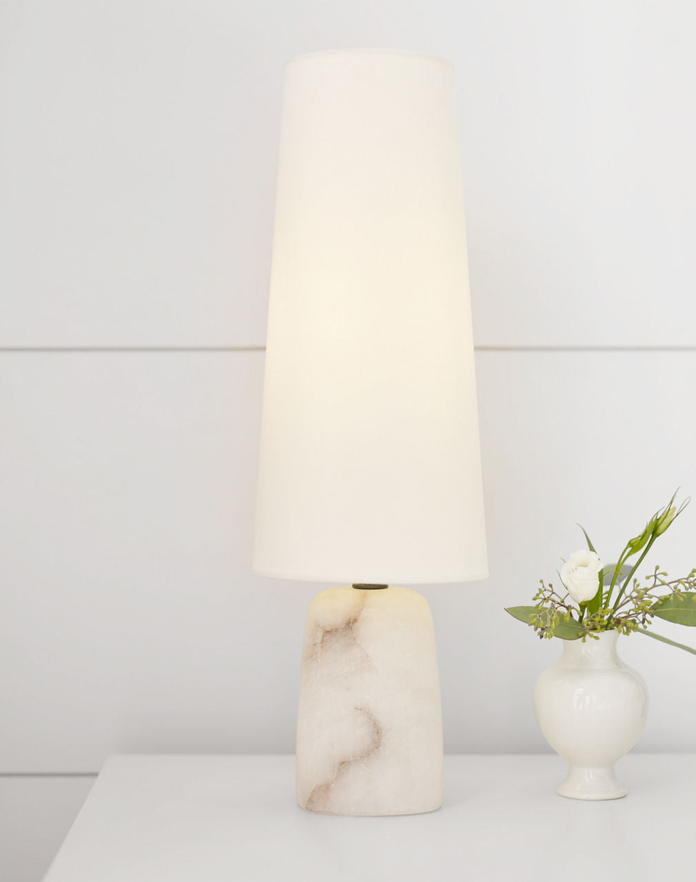 Jinny Medium Table Lamp | Alabaster | Linen Shade