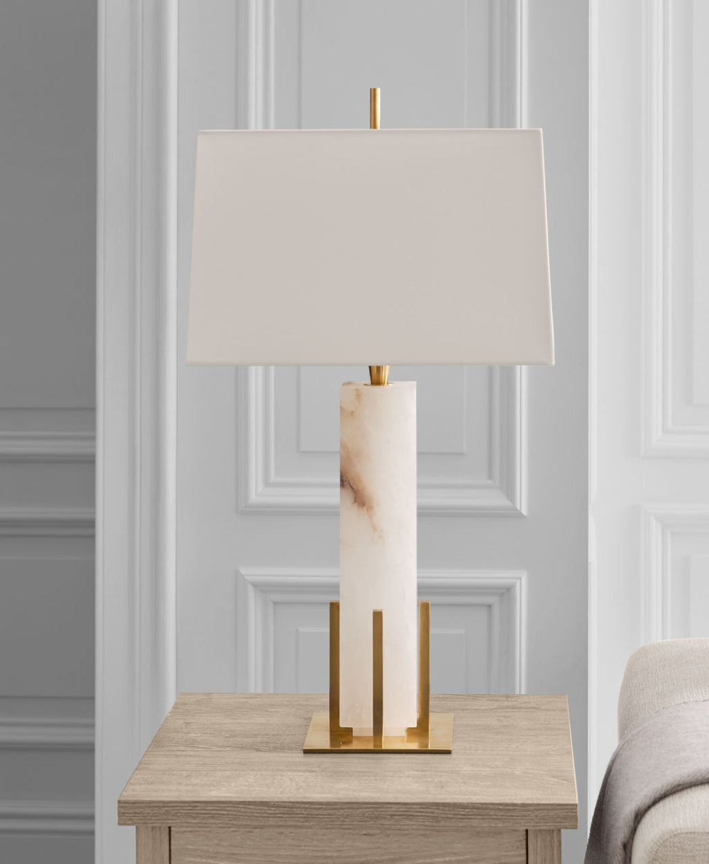 Gironde Large Table Lamp | Alabaster and Hand-Rubbed Antique Brass | Linen Shade