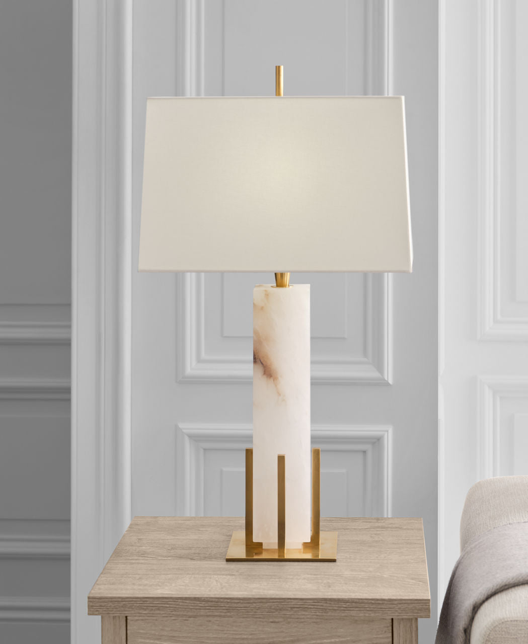 Gironde Large Table Lamp | Alabaster and Hand-Rubbed Antique Brass | Linen Shade