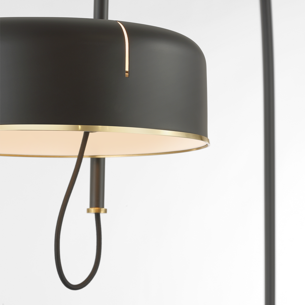 Oso 75" Arc Reading Floor Lamp | Modern Iron and Hand-Rubbed Antique Brass | Modern Iron Shade