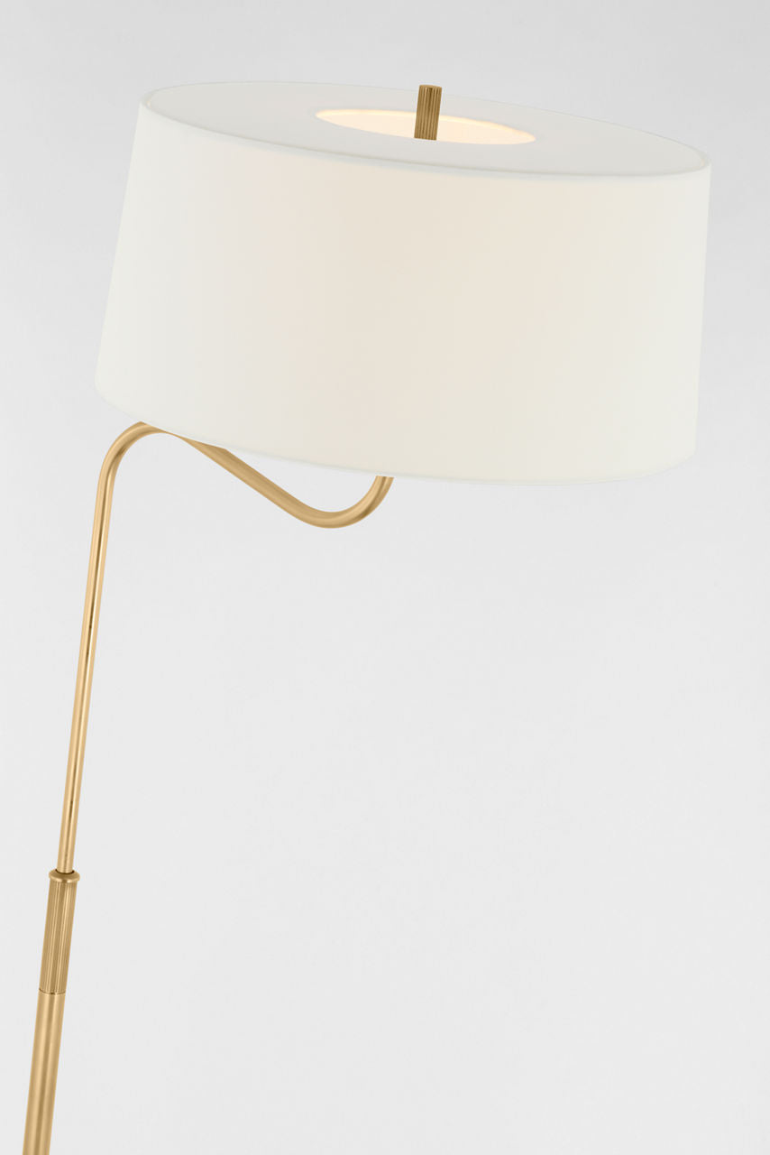 Canto Large Adjustable Floor Lamp | Hand-Rubbed Antique Brass | Linen Shade
