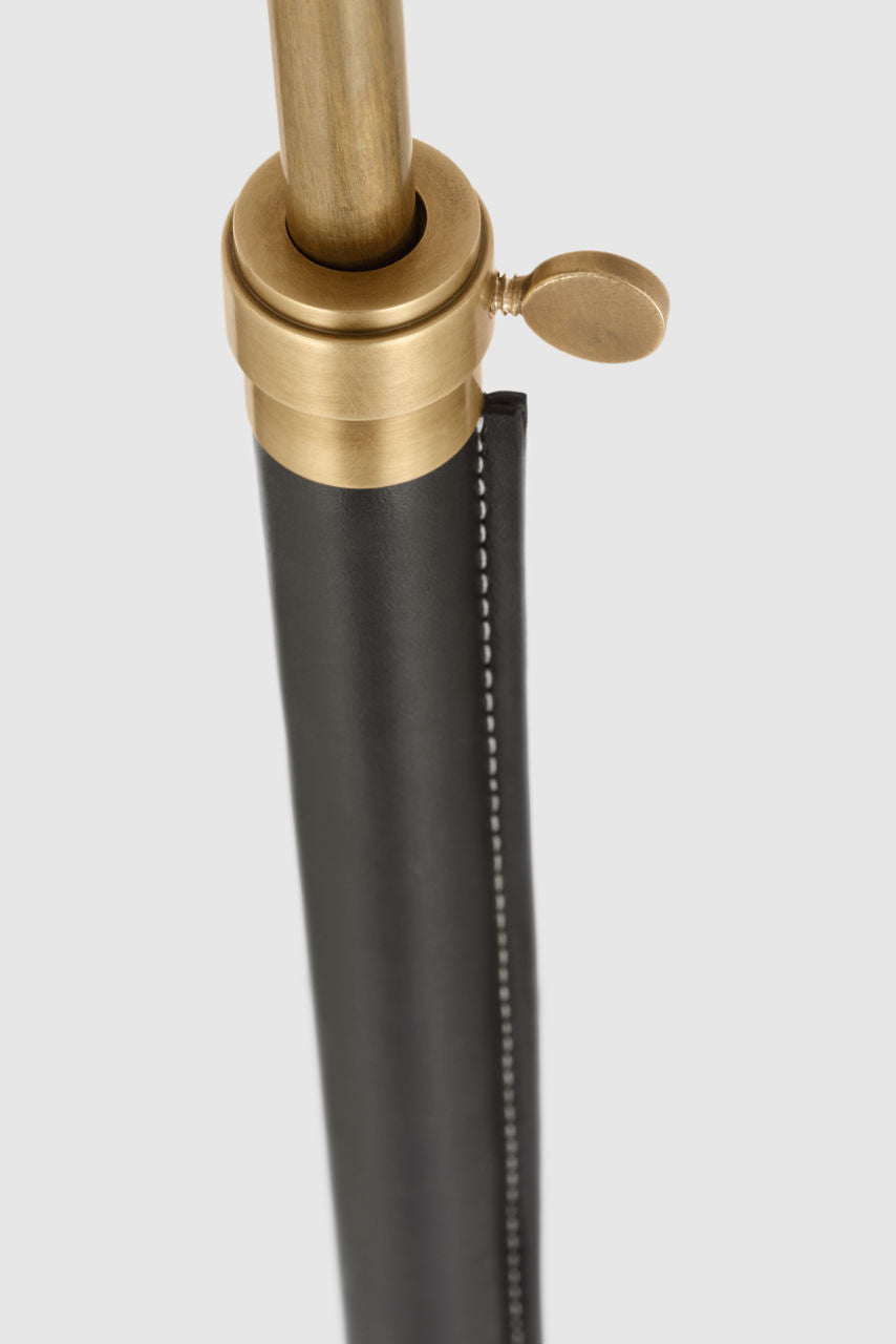 Bryant Wrapped Floor Lamp | Hand-Rubbed Antique Brass and Chocolate Leather | Linen Shade
