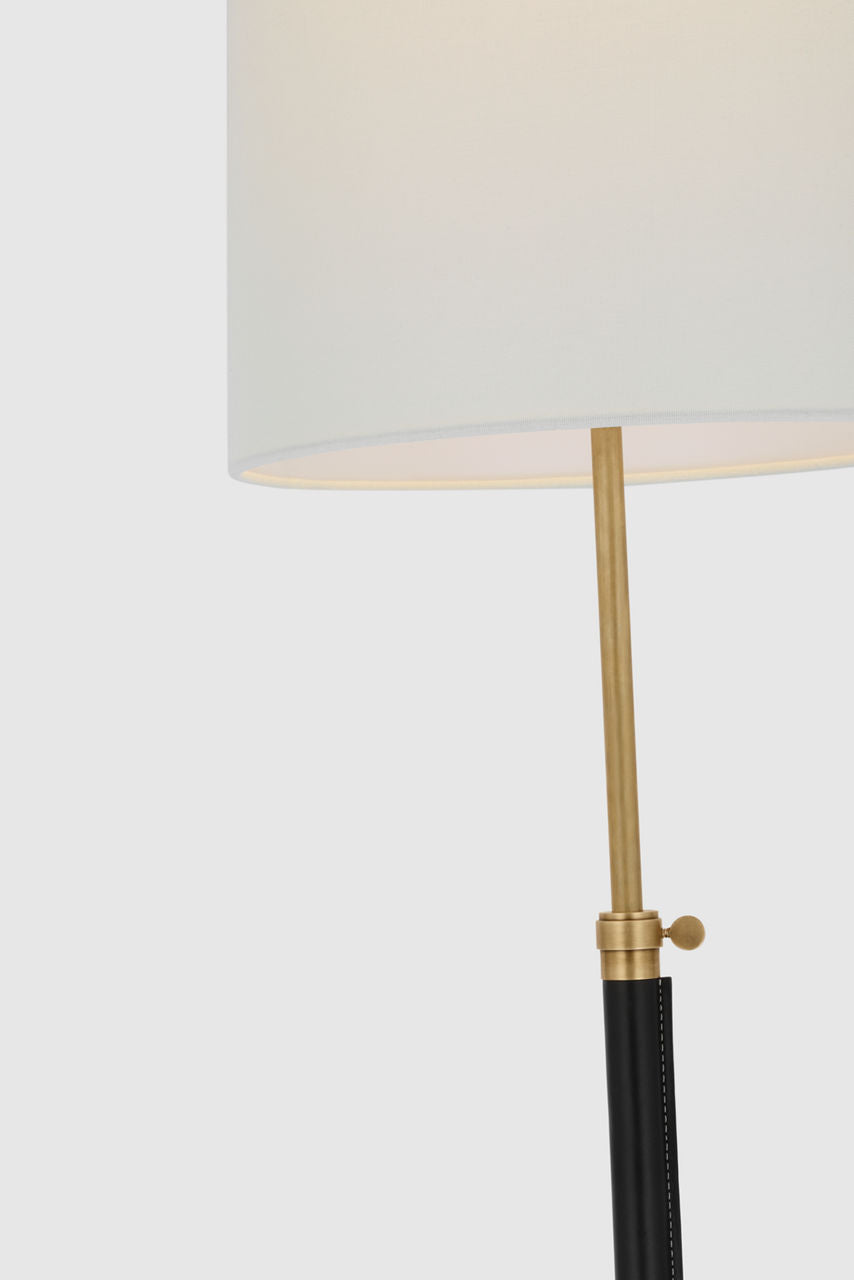 Bryant Wrapped Floor Lamp | Hand-Rubbed Antique Brass and Chocolate Leather | Linen Shade