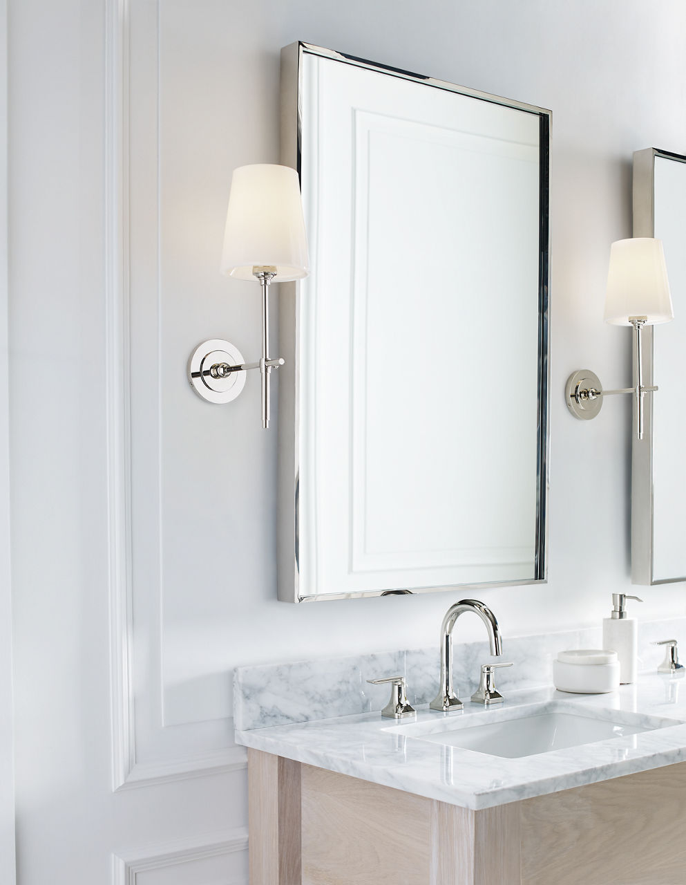 Bryant Sconce | Polished Nickel | White Glass