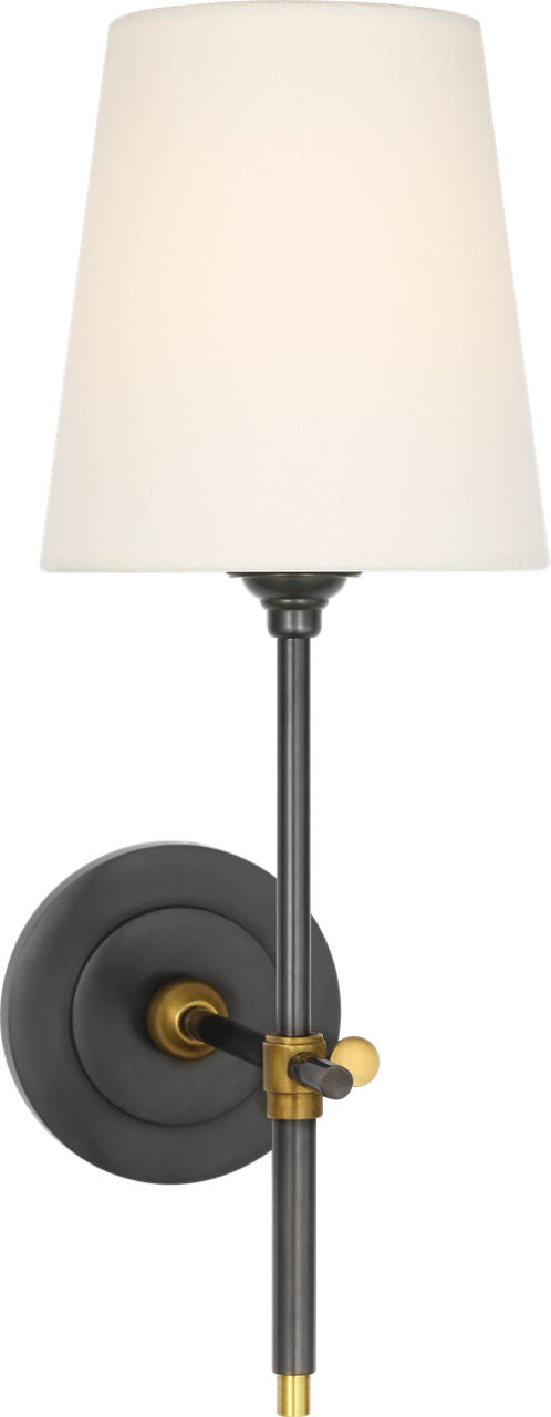 Bryant 15" Cordless Sconce | Bronze and Hand-Rubbed Antique Brass | Linen Shade