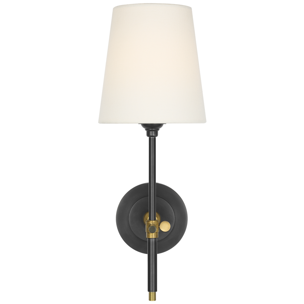 Bryant 15" Cordless Sconce | Bronze and Hand-Rubbed Antique Brass | Linen Shade