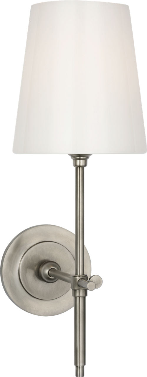 Bryant 15" Cordless Bath Sconce | Antique Nickel | White Glass