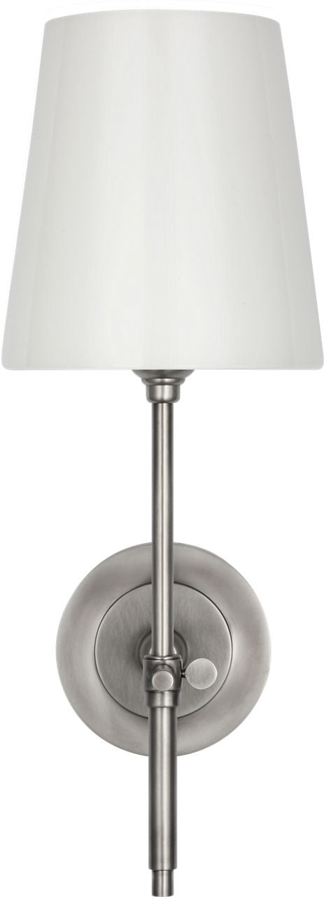 Bryant 15" Cordless Bath Sconce | Antique Nickel | White Glass
