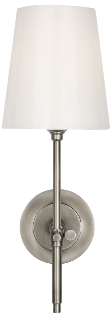 Bryant 15" Cordless Bath Sconce | Antique Nickel | White Glass