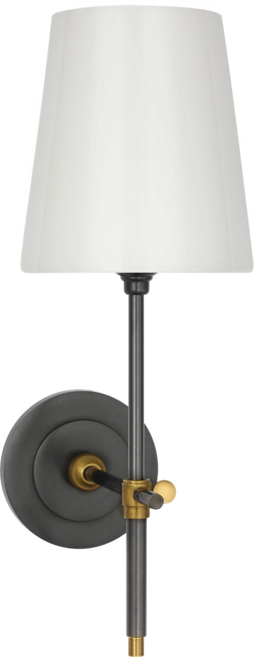 Bryant 15" Cordless Bath Sconce | Bronze and Hand-Rubbed Antique Brass | White Glass