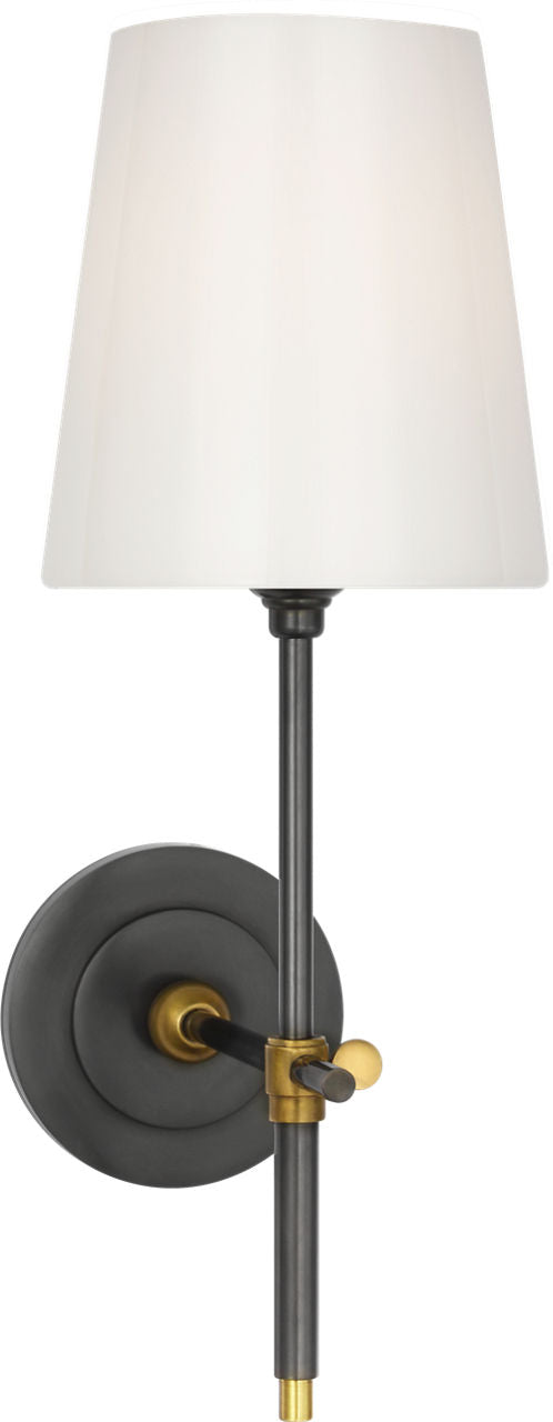 Bryant 15" Cordless Bath Sconce | Bronze and Hand-Rubbed Antique Brass | White Glass